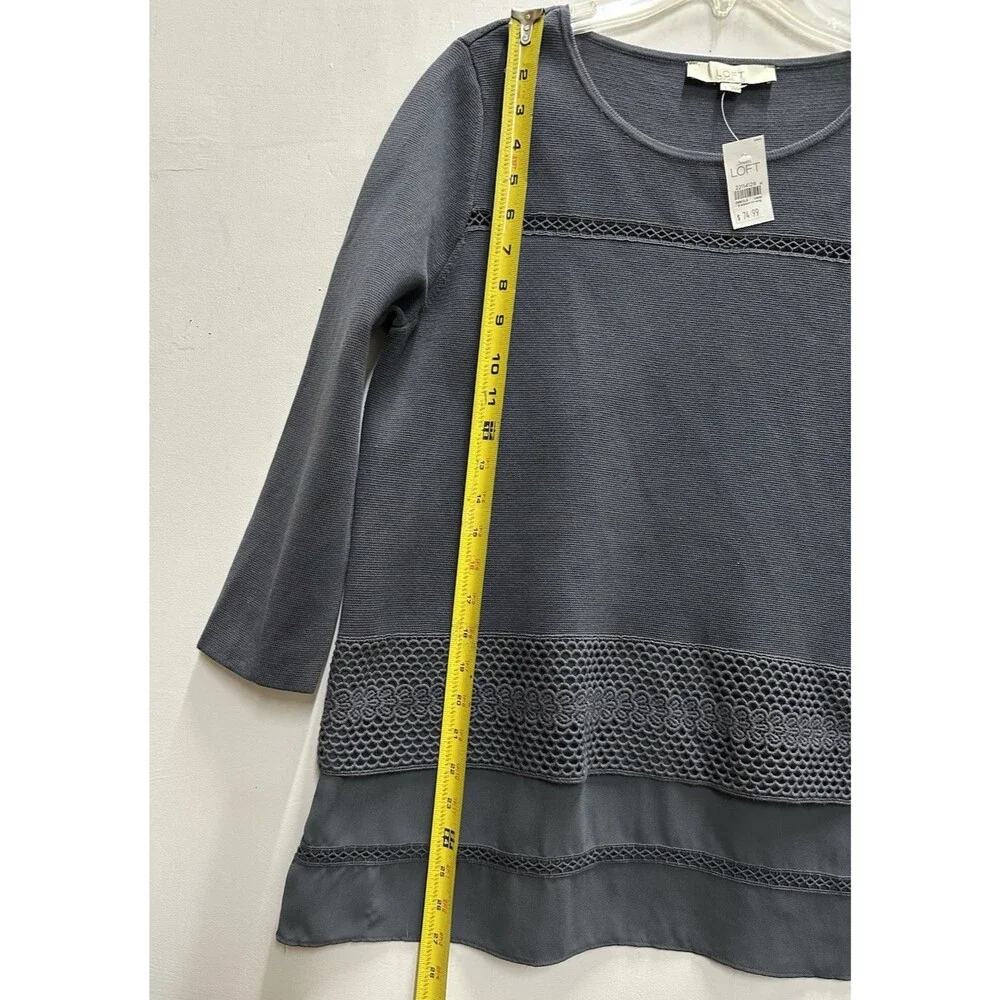 Ann Taylor women size large gray cotton  sweater with embellished trim   new